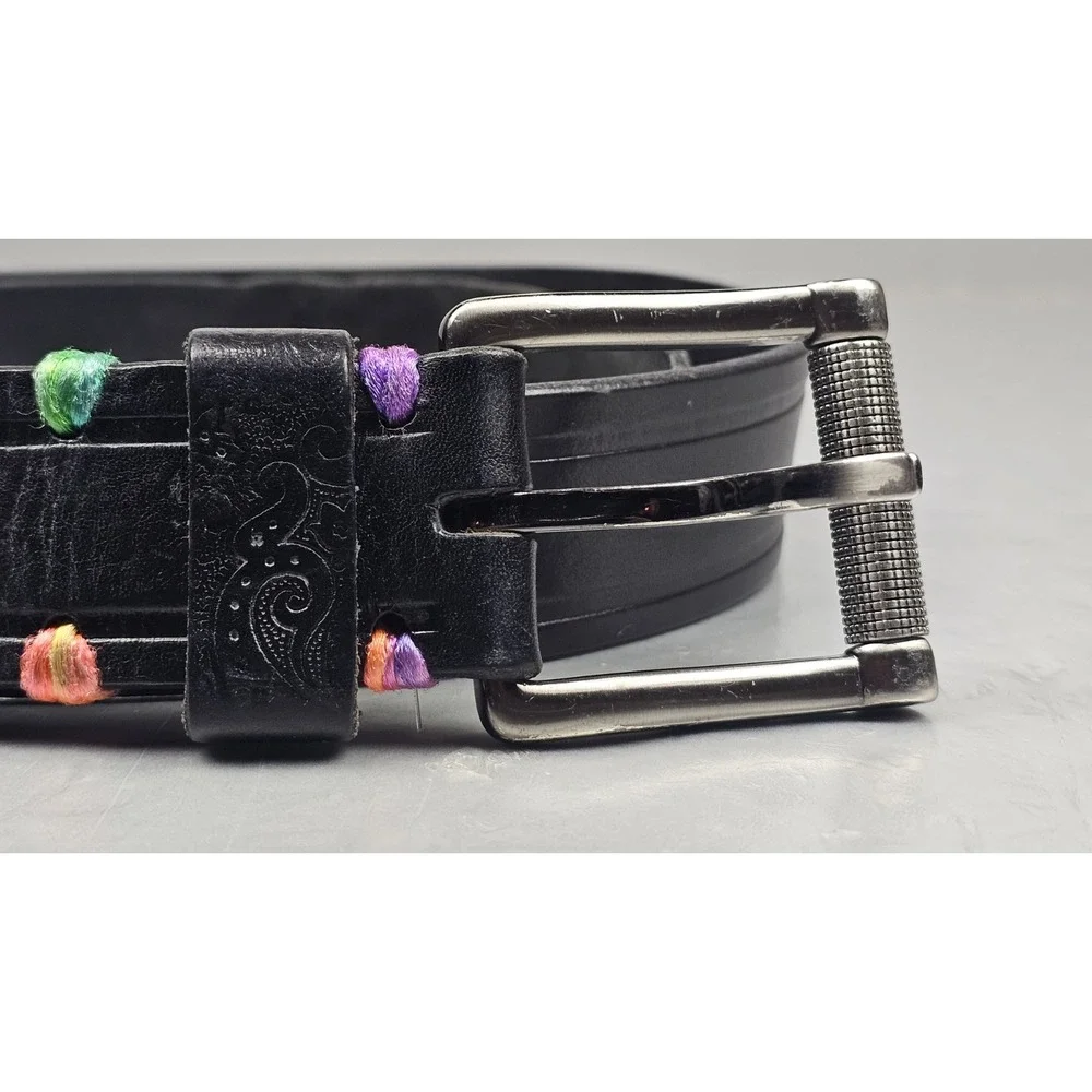 Robert Graham‎ Belt Mens 42' Black Embossed Genuine Leather Buckle Casual